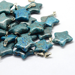 Natural Agate Star Dyed Natural Gemstone Pendants, with Platinum Tone Brass Findings, 22~23x20~24x5~7mm, Hole: 2x7mm