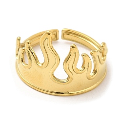 Real 18K Gold Plated 304 Stainless Steel Open Cuff Rings, Fire, Golden, US Size 7(17.3mm)
