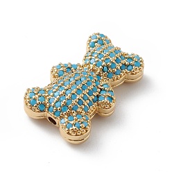 Deep Sky Blue Real 18K Gold Plated Rack Plating Brass Micro Pave Cubic Zirconia Beads, Long-Lasting Plated, Cadmium Free & Lead Free, Bear, Deep Sky Blue, 20.5x13x6mm, Hole: 1.6mm