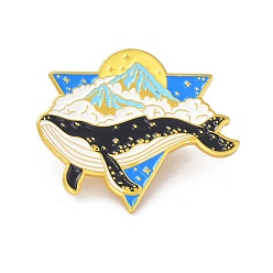 Black Whale with Mountains Enamel Pin, Ocean Animal Alloy Enamel Brooch for Backpacks Clothes, Golden, Black, 25x30x9mm