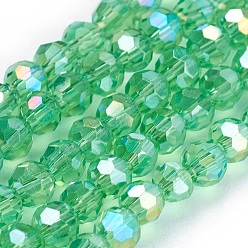 Verde Claro Abalorios de vidrio electrochapa, color de ab chapado, ronda facetada (32 facetas), verde claro, 3 mm, agujero: 1 mm, sobre 100 unidades / cadena, 11.5 pulgada