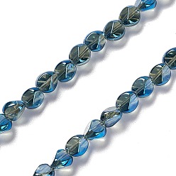 Marine Blue Electroplate Glass Beads Strands, Pearl Luster Plated, Nuggets, Marine Blue, 7x6.5x6mm, Hole: 0.9mm, about 90pcs/strand, 24.41 inch(62cm)