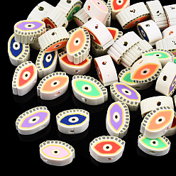 Mixed Color Handmade Polymer Clay Beads, Eye, Mixed Color, 6~8x9.5~12x4~5mm, Hole: 1.6mm