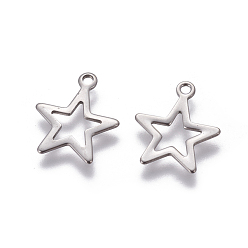 Stainless Steel Color 304 Stainless Steel Charms, Star, Stainless Steel Color, 14.5x12.5x0.7mm, Hole: 1.4mm