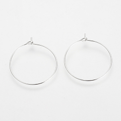 Platinum Brass Hoop Earrings, Ring, Platinum, 34x30x0.5mm, 24 Gauge, about 1000pcs/bag