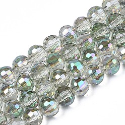 Light Green Electroplate Transparent Glass Beads Strands, Faceted, Round, Light Green, 8x7mm, Hole: 1.6mm, about 71pcs/strand, 19.88 inch(50.5cm)