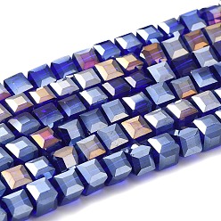 Blue Violet Electroplate Glass Beads Strands, AB Color Plated, Faceted, Cube, Blue Violet, 7~8x7~8x7~8mm, Hole: 1mm