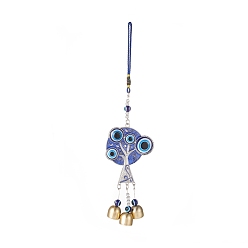 Azul Lomos de viento de mal de ojo hechos a mano, con rhinestone de la resina, campana de hierro, perla de resina, esmalte y alambre de nailon, árbol, azul, 300 mm