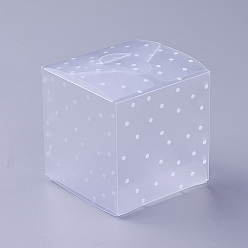 Clair Emballage en plastique transparent de cadeau de boîte de PVC, boîte pliante étanche, carrée, motif de points de polka, clair, 6x6x6 cm