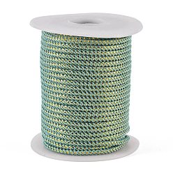 Medium Aquamarine Round String Thread Polyester Cords, with Gold Wire, Medium Aquamarine, 2.5mm, about 21.87 yards(20m)/roll