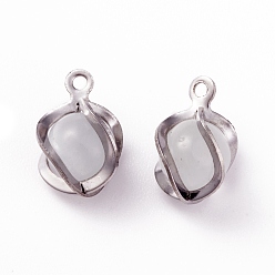 Stainless Steel Color Cat Eye Pendants, with 304 Stainless Steel Findings, Round, Stainless Steel Color, 11.5x8x7mm, Hole: 1mm