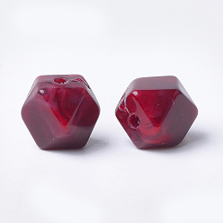 Rojo Oscuro Abalorios de acrílico, estilo de imitación de piedras preciosas, polígono, de color rojo oscuro, 11.5x10x10 mm, Agujero: 2 mm, sobre 428 unidades / 500 g