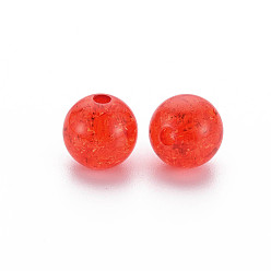 Rouge Orange Transparent perles acryliques craquelés, ronde, rouge-orange, 10x9mm, Trou: 2mm, environ940 pcs / 500 g.
