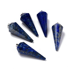 Lapislázuli Naturales lapis lazuli colgantes, con fornituras de latón, facetados, cono / pico / péndulo, Platino, 42~44x15~16 mm, agujero: 3.6x4 mm