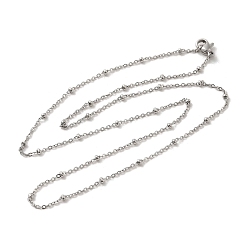 Couleur Acier Inoxydable 304 colliers à chaîne satellite en acier inoxydable, avec des perles de rondelle, couleur inox, 17.51 pouce (44.5 cm), 1mm
