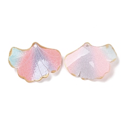 Pink Opaque Acrylic Pendants, Gradient Leaves with Gold Edge, Pink, 22.5~23.5x30~30.5x2.6mm, Hole: 1.5mm