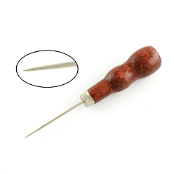 Coconut Brown Stainless Steel Bead Awls, with Wood Cover, Coconut Brown, 125x20mm, Pin: 1~1.9mm