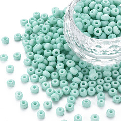 Vert Mer Moyen 6/0 perles de rocaille de verre, couleur macaron, trou rond, ronde, vert de mer moyen, 4~4.5x3mm, Trou: 1~1.2mm, environ 4500 pcs / sachet , environ 450 g / sac.