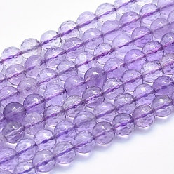 Amethyst Natural Amethyst Beads Strands, Grade A, Faceted, Round, 6mm, Hole: 0.8mm, about 70pcs/strand, 15.7 inch