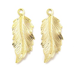 Real 18K Gold Plated Brass Pendants, Feather Charms, Real 18K Gold Plated, 32x12.5x1.5mm, Hole: 2mm