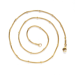 Golden Vacuum Plating 304 Stainless Steel Round Snake Chain Necklace, with Rondelle Beads and Lobster Claw Clasp, Golden, 19.68 inch(50cm)x0.9mm