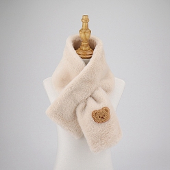Blanco Antiguo Bufanda de cuello ajustable para niños y niñas de piel sintética de conejo de poliéster, invierno otoño niños lindo oso collar bufanda, blanco antiguo, 830~1300 mm