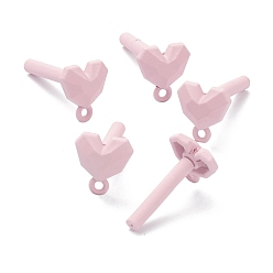 Pink Spray Painted Alloy Stud Earrings Findings, with 925 Sterling Silver Pins and Loops, Heart, Silver, Pink, 11.5x10mm, Hole: 1.8mm, Pin: 0.5mm