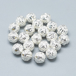 Silver 925 Sterling Silver Om Beads, Round with Om Mani Padme Hum, Silver, 8mm, Hole: 1.2mm