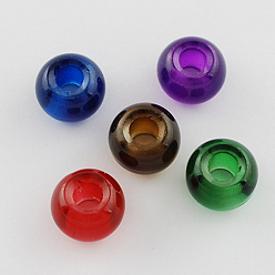 Couleur Mélangete Perles de verre imprimées , Perles avec un grand trou   , rondelle, couleur mixte, 15x10mm, Trou: 5.5~6mm