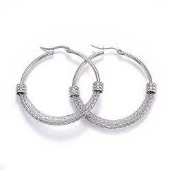 Stainless Steel Color 304 Stainless Steel Hoop Earrings, Hypoallergenic Earrings, Stainless Steel Color, 47x48x6mm, Pin: 0.7x1mm