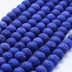 Синий Бусы из натуральной лавы, окрашенные, круглые, синие, 6 мм, отверстие : 1 мм, около 62 шт / нитка, 14.7 дюйм (37 см)