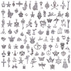 Antique Silver 100Pcs Tibetan Style Alloy Pendants, for Jewelry Necklace Bracelet Earring Making Crafts, Mixed Shapes, Antique Silver, 8·18x8~22mm