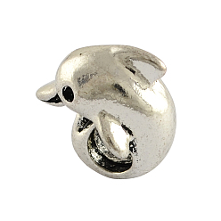Argent Antique Alliage dauphins de style tibétain perles européennes, Perles avec un grand trou   , sans cadmium et sans plomb, argent antique, 14x14x10mm, Trou: 4.5mm, environ420 pcs / 1000 g