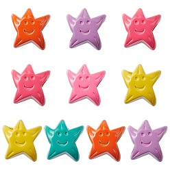 Mixed Color Spray Painted Alloy Beads, Star with Smiling Face, Mixed Color, 12x12.5x7mm, Hole: 4.5mm