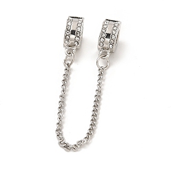 Platinum Rack Plating Alloy Crystal Rhinestone European Safety Chains, with Iron Curb Chains, For European Bracelet Making, Donut, Platinum, 102x2.3x1.5mm, Hole: 5mm