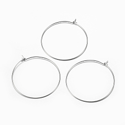 Stainless Steel Color 316 Surgical Stainless Steel Hoop Earrings Findings, Wine Glass Charms Findings, Stainless Steel Color, 43.5x39.5x0.7mm, 21 Gauge