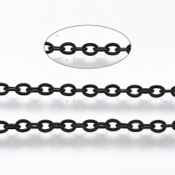 Черный Цвет Металла 304 кабельные цепи из нержавеющей стали, пайки, Плоско-овальные, металлический черный , 2x1.6x0.3 мм, о 2 м / прядь