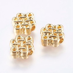 Real 18K Gold Plated Alloy Beads, Real 18K Gold Plated, Chinese Knot, Golden, 9.5x11.5x4mm, Hole: 2.5mm