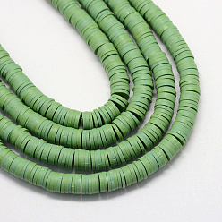 Dark Sea Green Flat Round Eco-Friendly Handmade Polymer Clay Bead Spacers, Dark Sea Green, 4x1mm, Hole: 1mm, about 380~400pcs/strand, 17.7 inch