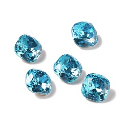 Deep Sky Blue Cubic Zirconia Cabochons, Pointed Back & Back Plated, Square, Deep Sky Blue, 10x10x6mm