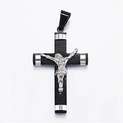 Gunmetal & Stainless Steel Color 304 Stainless Steel Big Pendants, For Easter, Cross with Jesus, Gunmetal & Stainless Steel Color, 58x36x6mm, Hole: 12x6.5mm