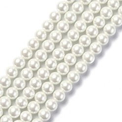 Blanc Brins de perles rondes en verre teinté écologique, Grade a, cordon en coton fileté, blanc, 8mm, Trou: 0.7~1.1mm, Environ 52 pcs/chapelet, 15 pouce