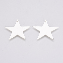 Silver Brass Pendants, Star, Silver Color Plated, 30x32x1mm, Hole: 1.4mm