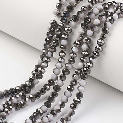 Blanco Electrochapa hilos de perlas de vidrio opacas, medio negro chapado, facetados, Rondana plana, blanco, 6x5 mm, agujero: 1 mm, sobre 85~88 unidades / cadena, 16.1~16.5 pulgada (41~42 cm)