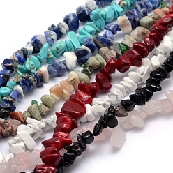 Mixed Stone Natural Mixed Gemstone Beads Strands, Chips, Mixed Dyed and Undyed, 5~8mm, Hole: 1mm, about 33 inch(84cm)
