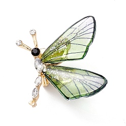 Желто-Зеленый Эмалированная булавка в виде бабочки, Изысканная брошь со стразами из сплава насекомых для женщин и девочек, золотой свет, желто-зеленый, 28.5x29x7 мм, штифты : 0.7 мм