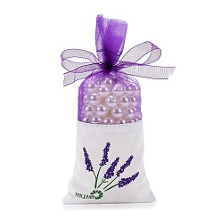Other Plants Lavender Sachet Empty Bag Mesh Stitching Beam Pocket, For Storage Dry Flowers Seeds, with Ribbon, Dark Orchid, Plants Pattern, 15.5~16.5x7~7.5cm