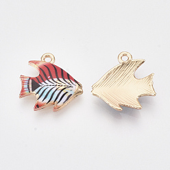 Colorful Printed Alloy Pendants, with Enamel, Tropical Fish, Light Gold, Colorful, 16.5x16.5x2.5mm, Hole: 1.5mm