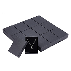Negro Cajas de juego de joyas de papel de cartón lleno de algodón kraft, Para el anillo, Collar, con la esponja en el interior, Rectángulo, negro, 9x7x3 cm, tamaño interno: 8.5x6.4x1.7 cm