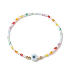 Coloré Mauvais œil au chalumeau et perles de verre bracelet extensible pour les femmes, colorées, diamètre intérieur: 2 pouce (5.1 cm)